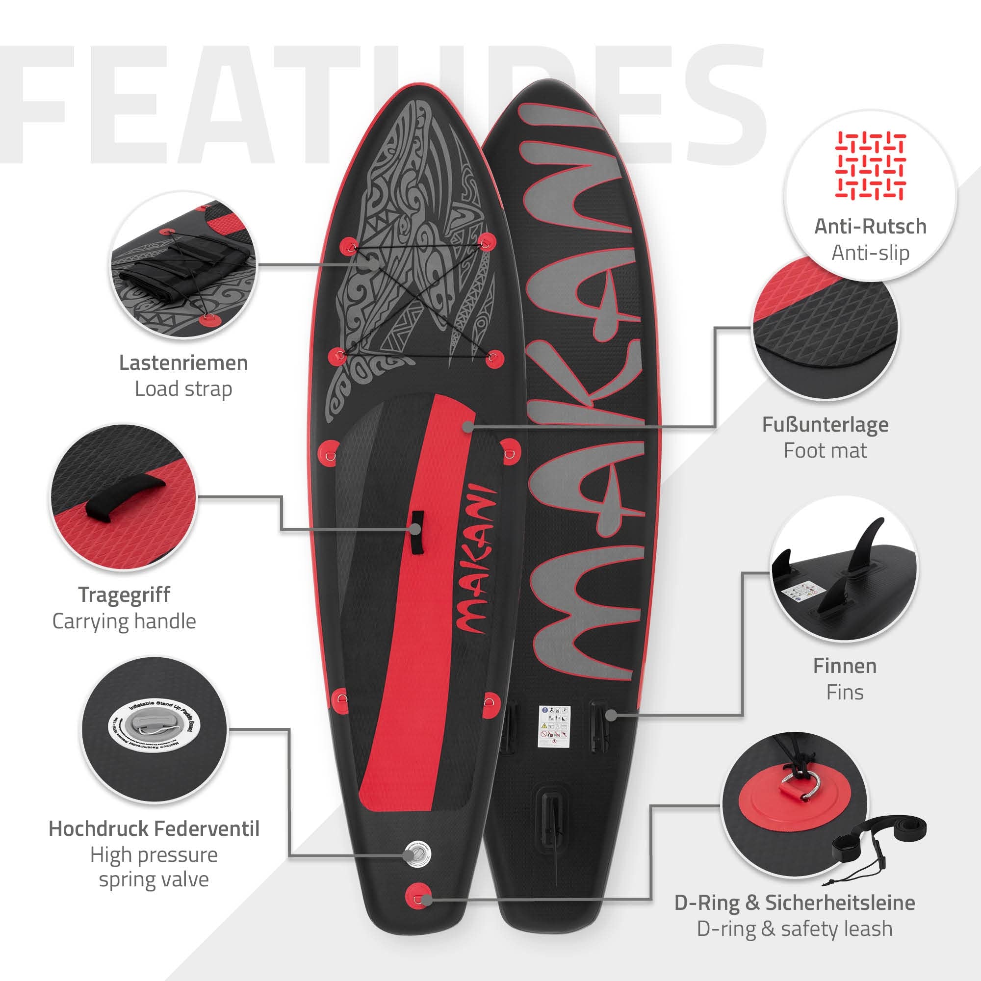 ECD Germany Stand Up Surf Paddle Board Inflable 305/308/320/380 cm | PVC | hasta 120/150 kg | Grosor 10/15 cm | Tabla de Surf Paleta Bolsa de Transporte Bomba de Aire Modelos