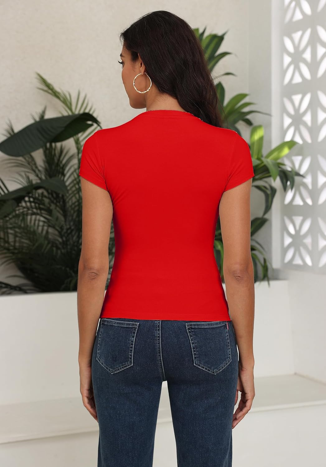 Roselux Women's Crew Neck Short Sleeve Fitted Shirts Basic Stretchy T-Shirt Summer Workout Casual Tops - Image 5