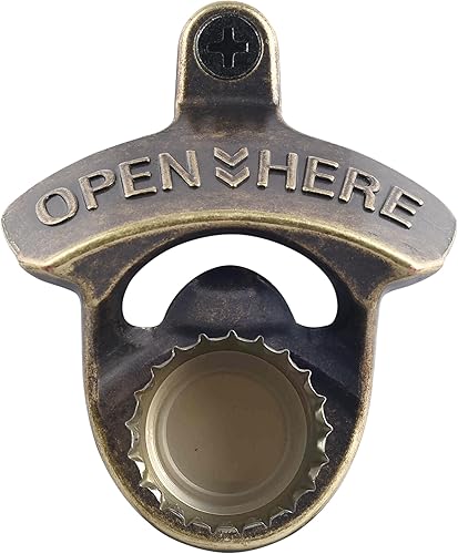 Miniatura 15 de Abrebotellas montado en la pared de oro antiguo con imanes incrustados, abridor de botellas de cerveza Haning magnético inoxidable en relieve