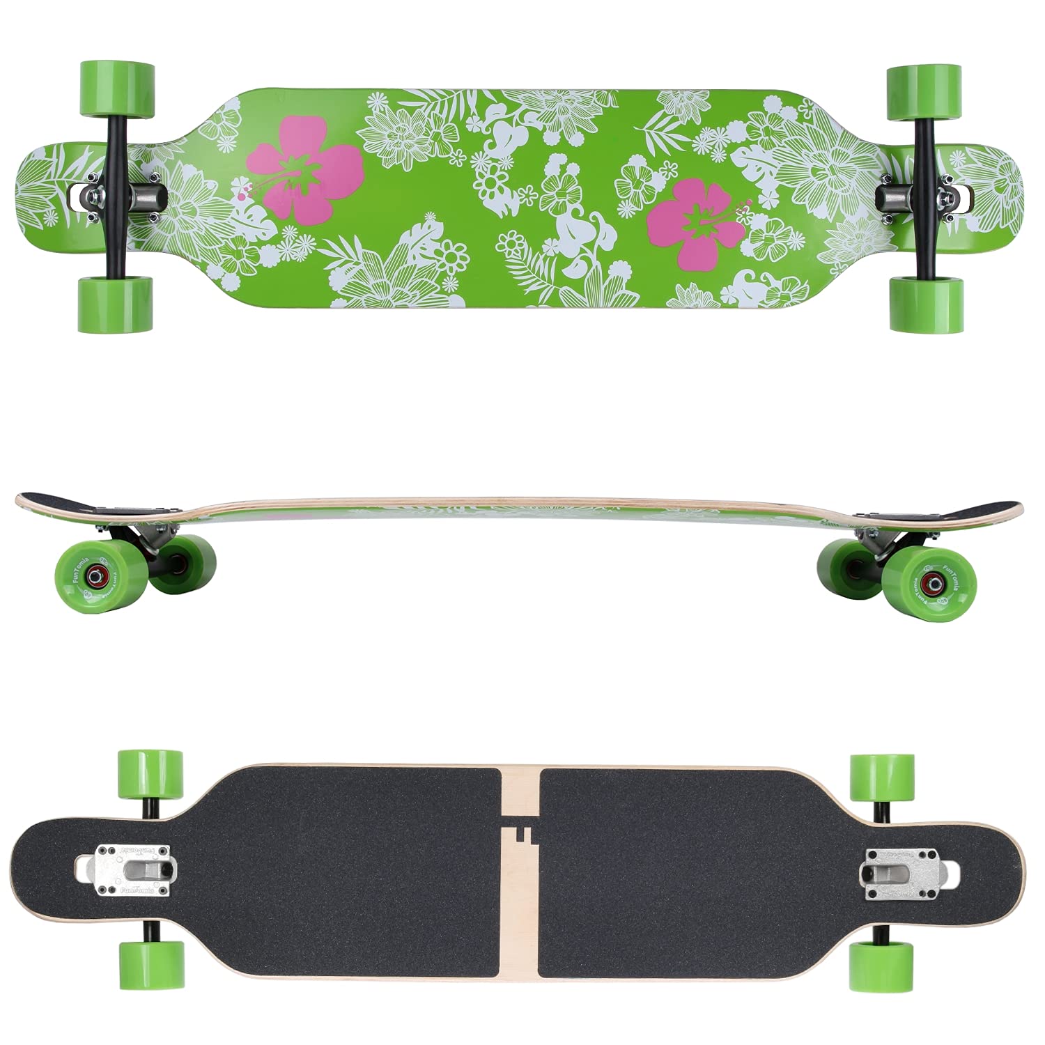 Flex1 fino a 122 kg – Camber Longboard (Flex1 fino a 122 kg, fiore hawaiano – legno d'acero)