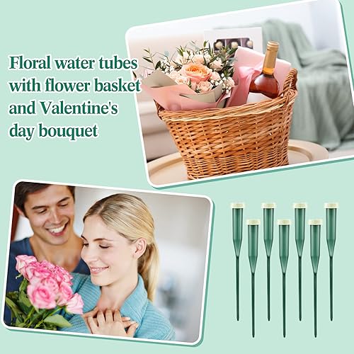 Miniatura 5 de 90 tubos de agua florales verdes, tubos florales de plástico, suministros para flores frescas con tapa de goma para arreglos de tallo floral,