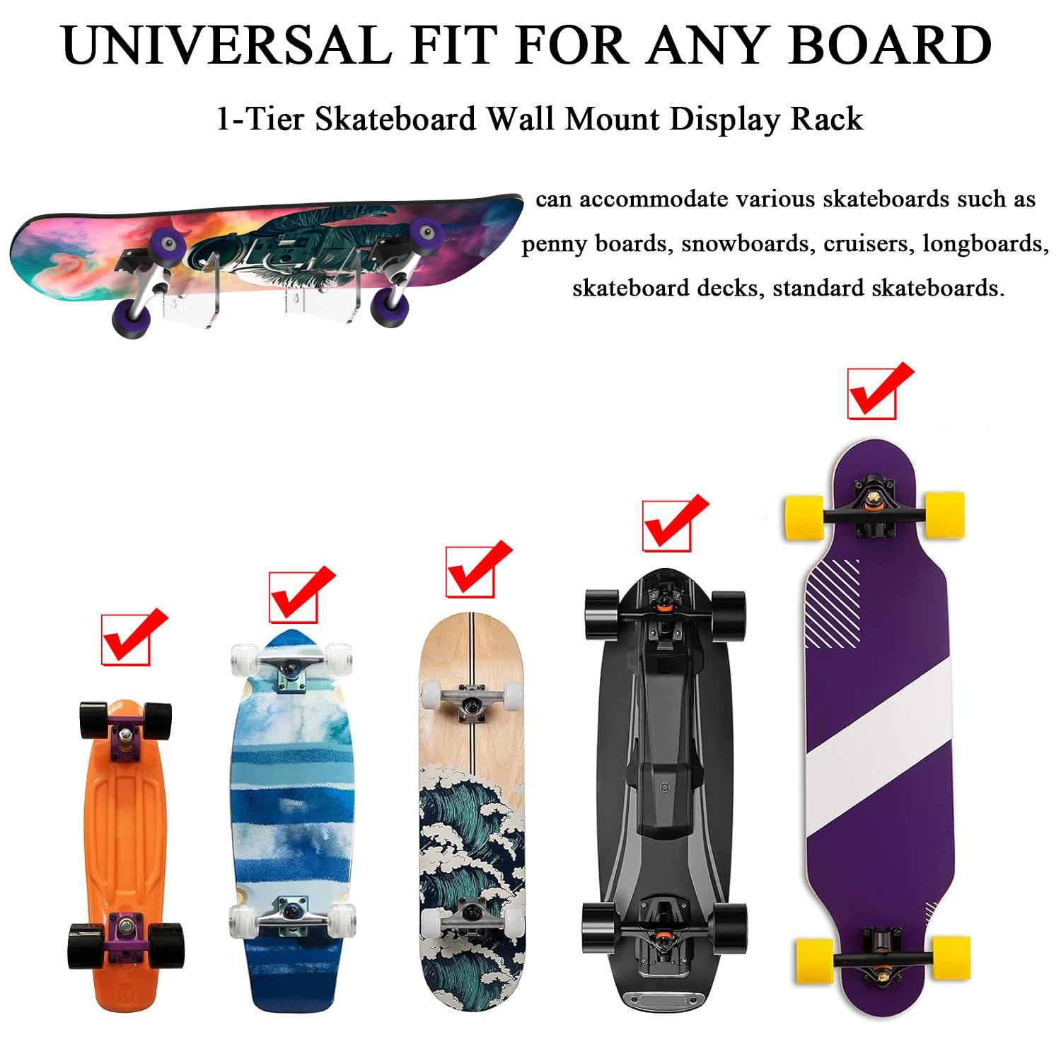 Support Mural Pour Skateboard - 2 Supports Transparents En Acrylique, Réglables (lot De 1 Paire)