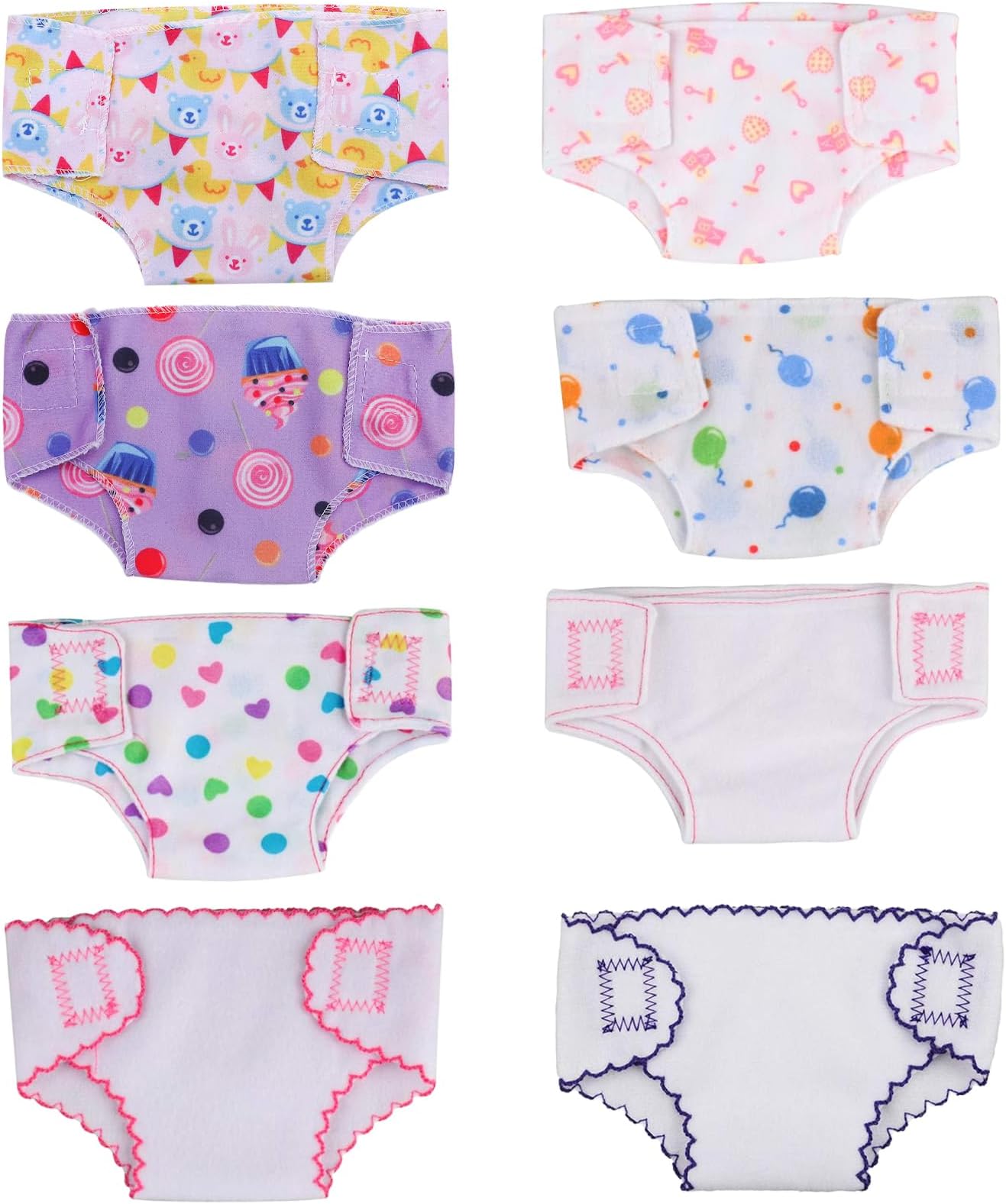 ONEST 8 Pieces Doll Diapers Doll Underwear for 14 to 17 Inch New Born Dolls and American 18 Inch Dolls Clothes and Accessories
