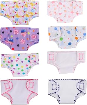 ONEST 8 Pieces Doll Diapers Doll Underwear for 14 to 17 Inch New Born Dolls and American 18 Inch Dolls Clothes and Accessories
