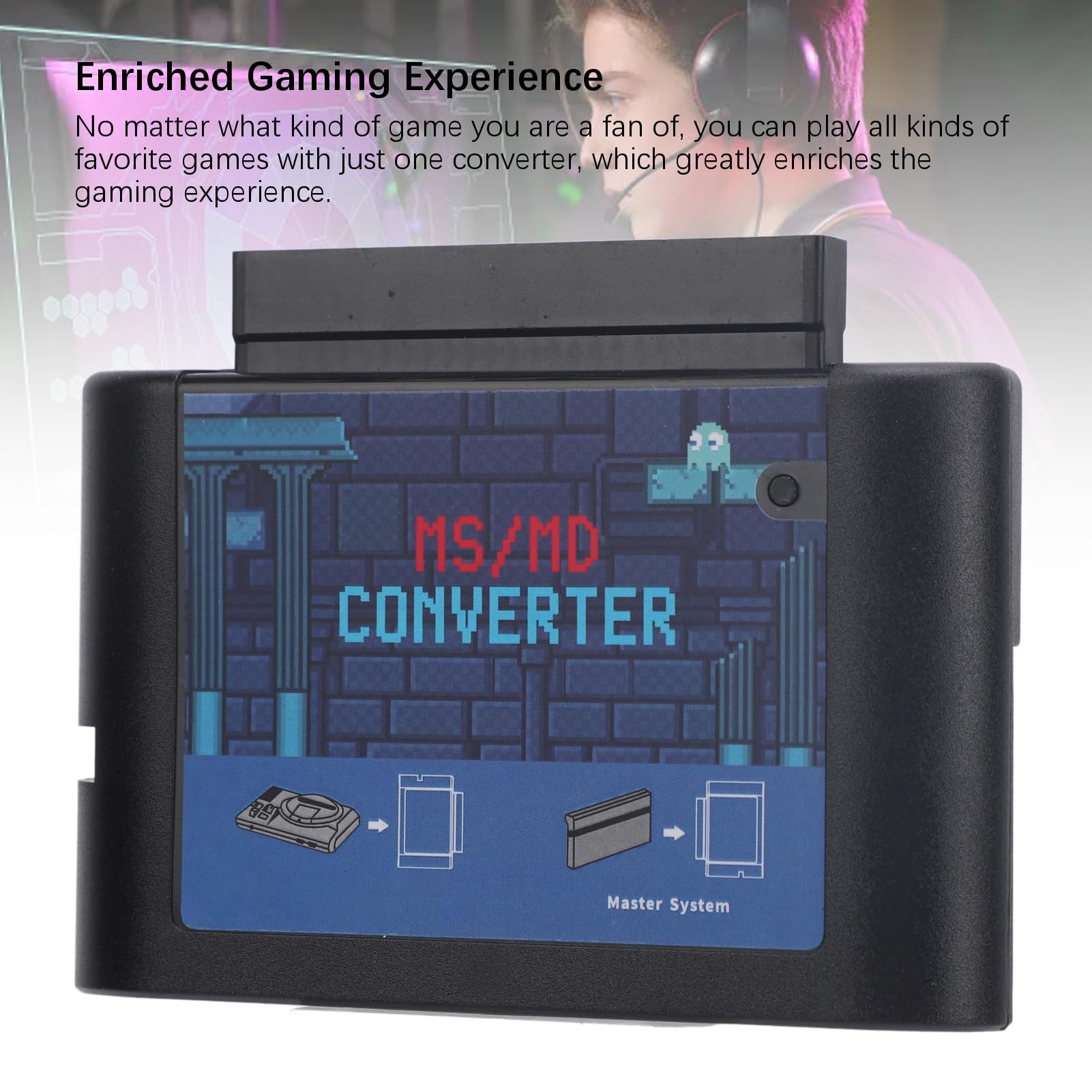 Convertisseur de Carte de Jeu MS/MD, Convertisseur de Cassette Vidéo de Jeu, Convertisseur MS vers MD Compatible pour pour Mega Drive et pour nesis (Black)