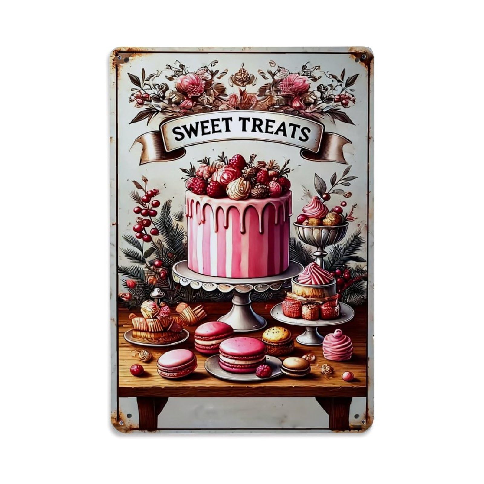 Jdfenggu Vintage Sweet Treats Cake Dessert Pattern Retro Metal Tin Sign, Decor Art Poster For Bar, Home, Man Cave, Kitchen, Laundry Room Gift 8X12inch