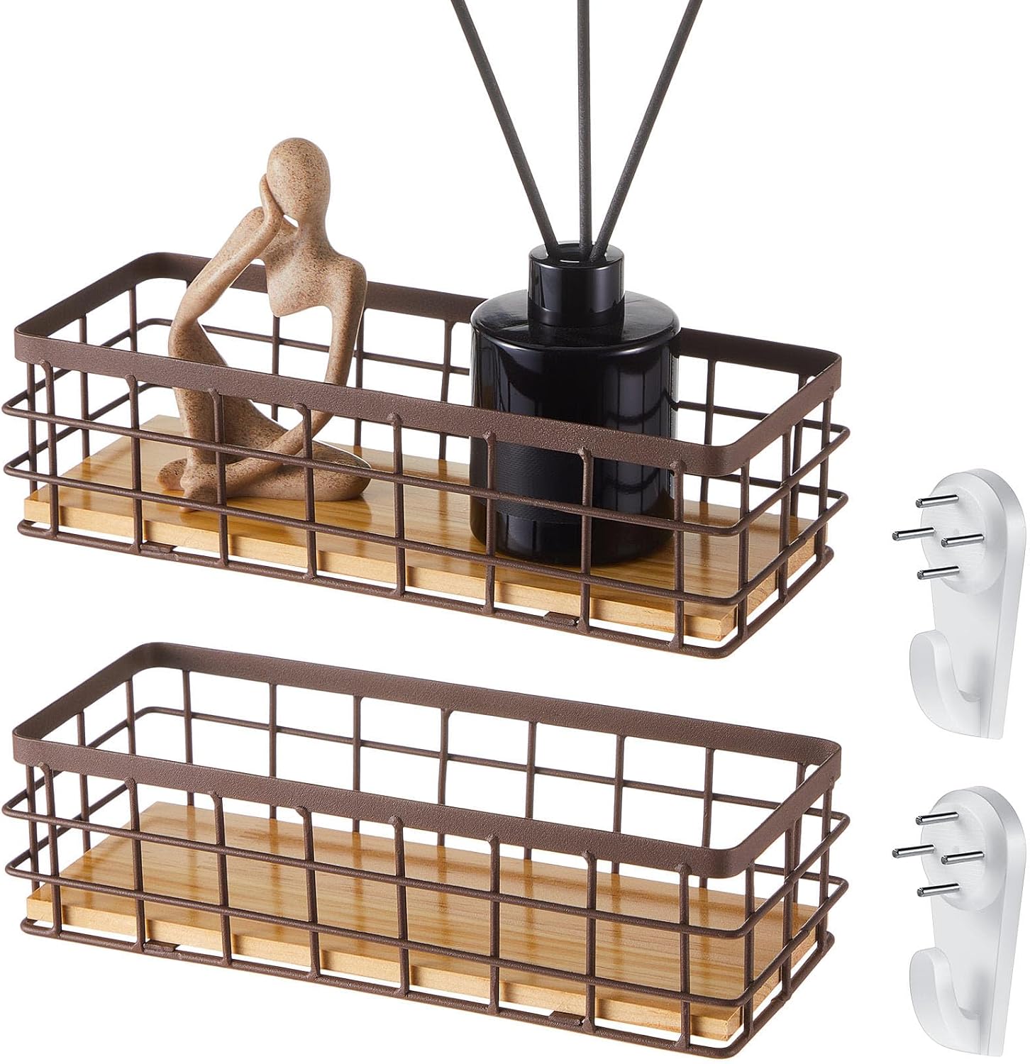 Funrous 2 Pcs Metal Small Wire Basket Wall Hanging Wire Basket Hang Small Bathroom Kitchen Storage Organizer Toilet Paper Mesh Storage Bin Shelf Rack with Base(White,11.42 x 5.12 x 3.94 Inches)