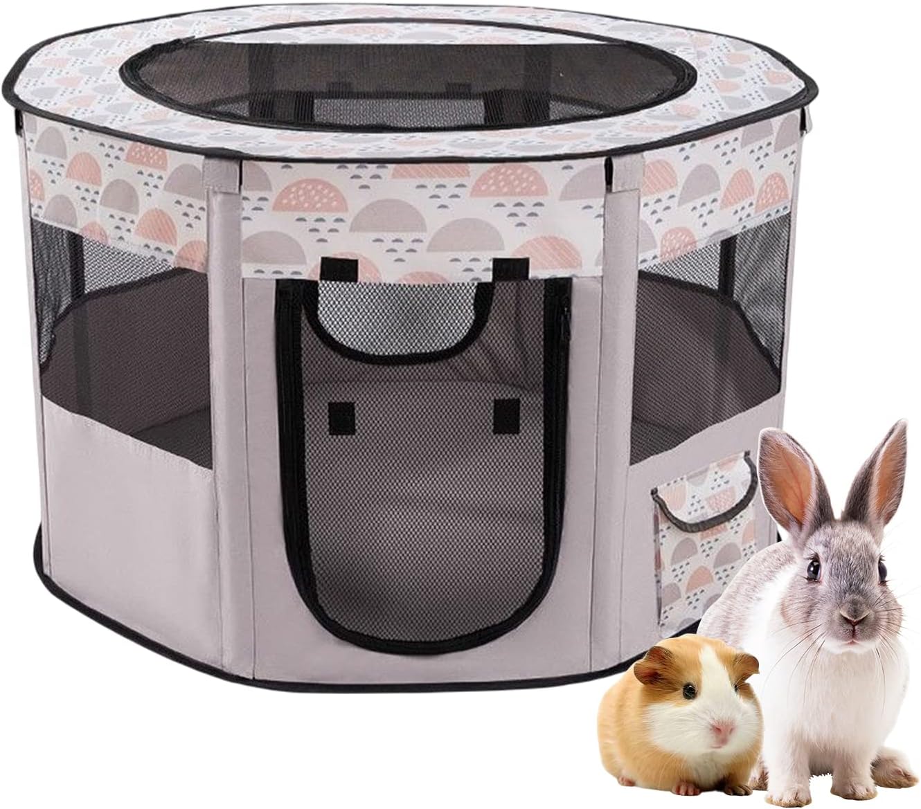 Fhiny Portable Small Animal Playpen, Breathable Rabbit PlayPen with Cover and Mesh Windows Foldable Guinea Pig Cage Tent Indoor Outdoor…