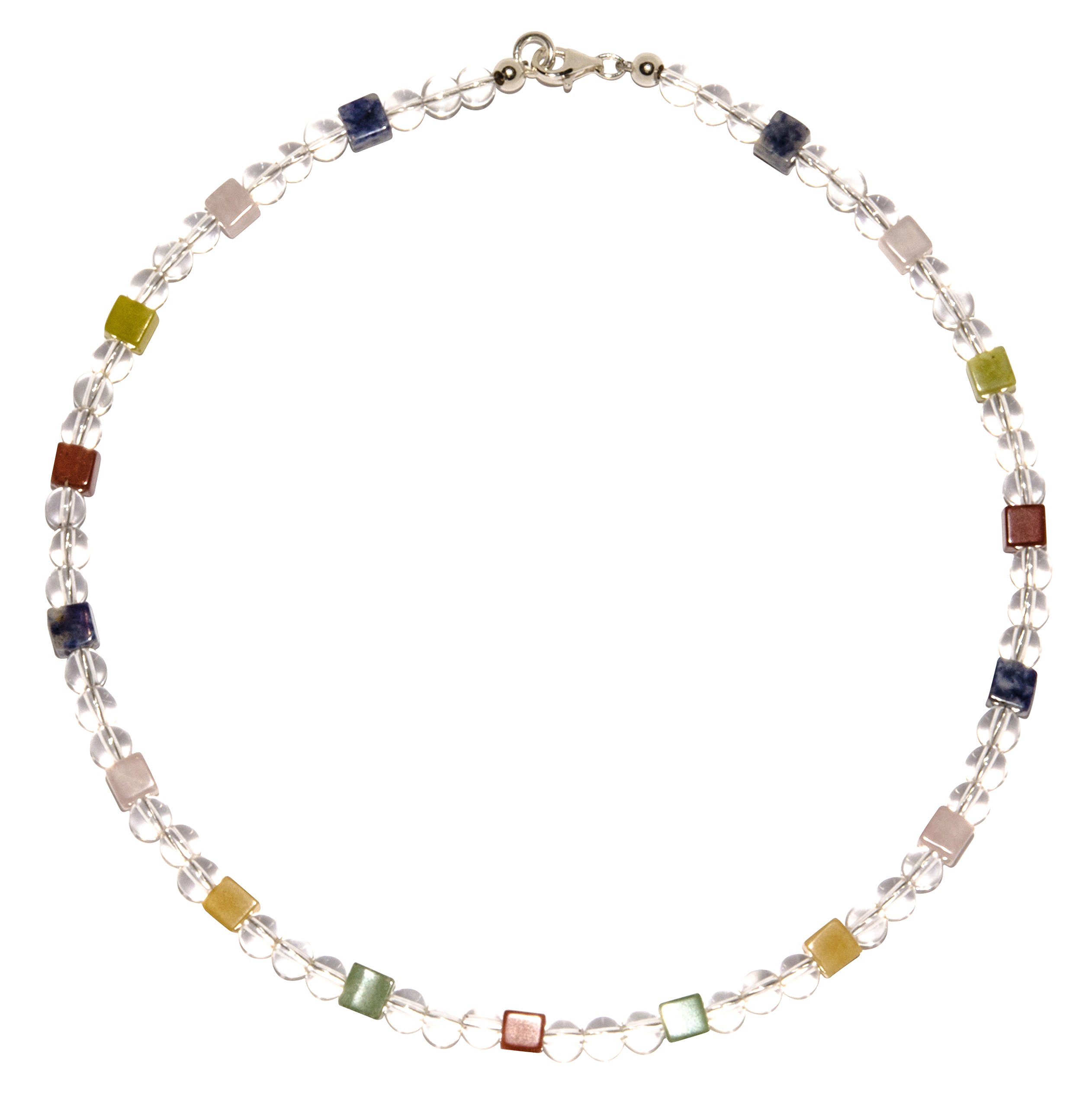 Bergkristall Halskette mit bunten Edelstein Würfeln Verschluss 925er Sterling-Silber