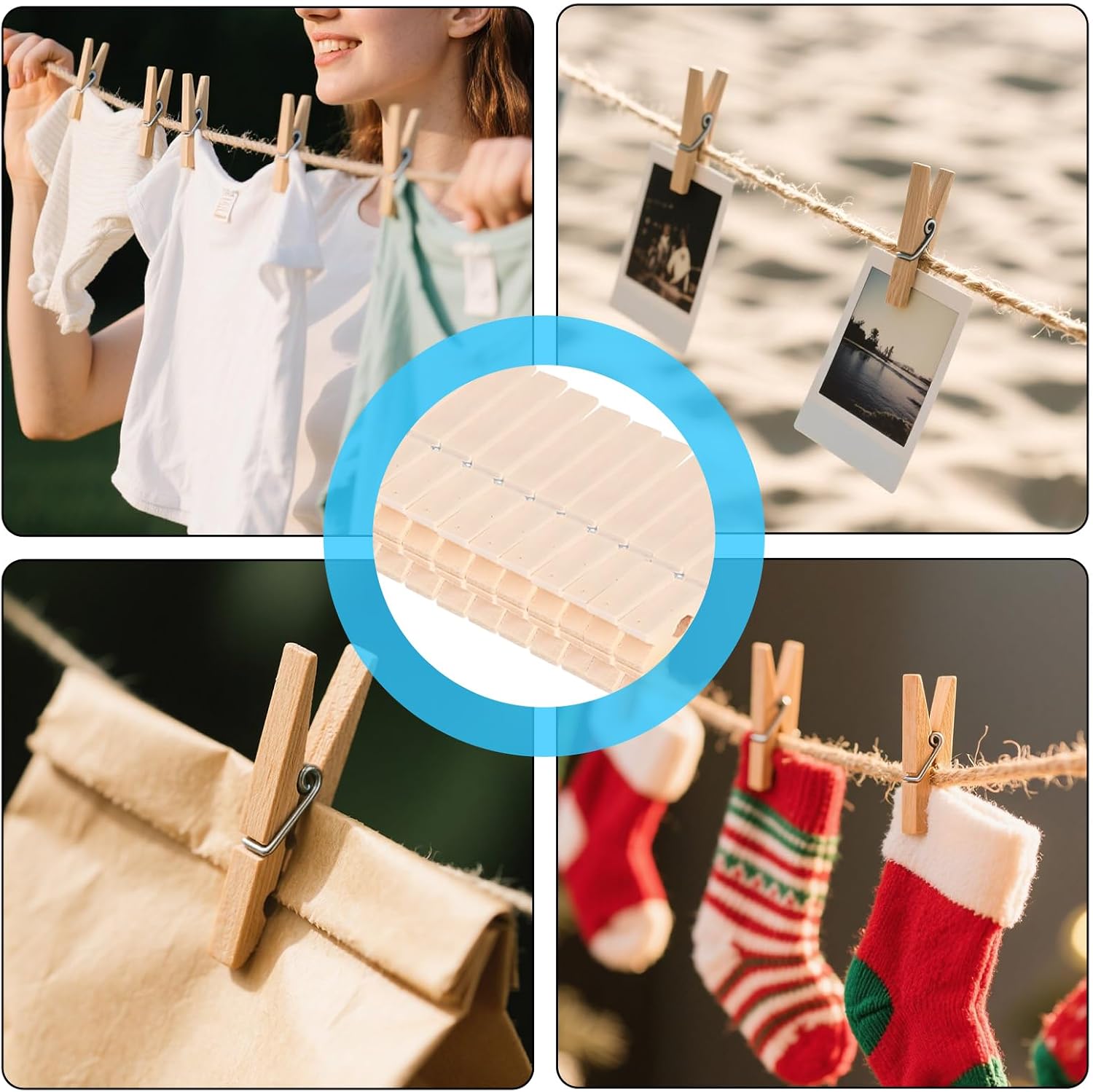 24 Pcs Clothes Pins,Clothespins,Clothes Pins Wooden,Wooden Clothespins, Heavy Duty Outdoor,Clothespins Wood,for Hanging Clothes, Art, Crafts, Photo Displays(Wood Color)