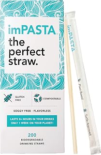 imPASTA Straws For Restaurants & Food Service. The Perfect Gluten Free Straw. Green Eco Friendly replacement to plastic, paper, wheat, hay, agave, or bamboo straws. 200 Individually Wrapped Straws