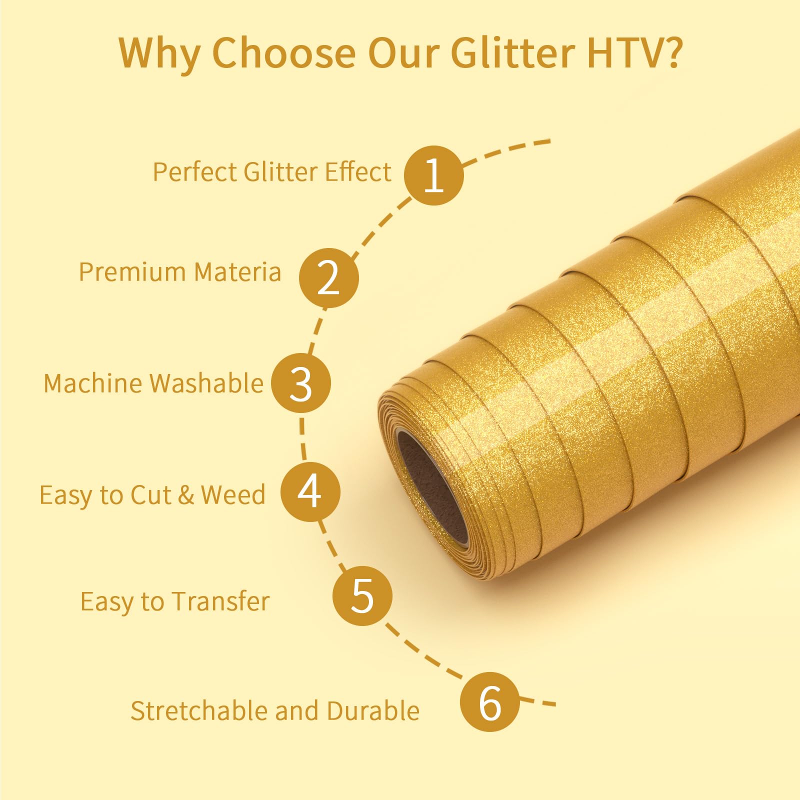 Vinile Termoadesivo per Tessuti, Oro Glitter HTV Termovinile per Tessuti 30,5 x 182 cm Oro Vinile Termoadesivo Pellicola per Plotter con Glitter Heat Transfer Vinyl per Cricut Fai da Te Magliette