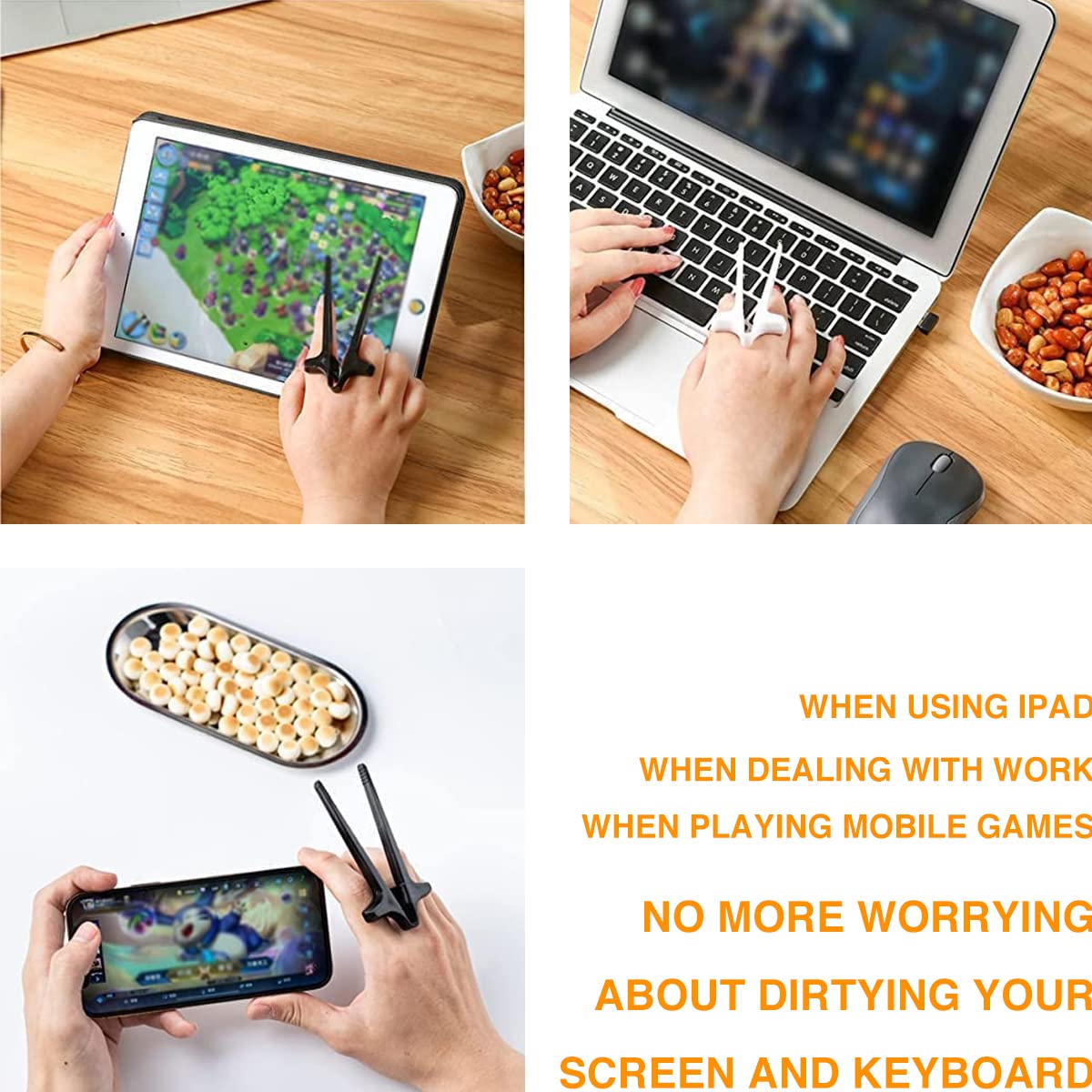 Palillos Para Dedos Sin Manos - 6 Piezas Para Comer Jugando O Trabajando