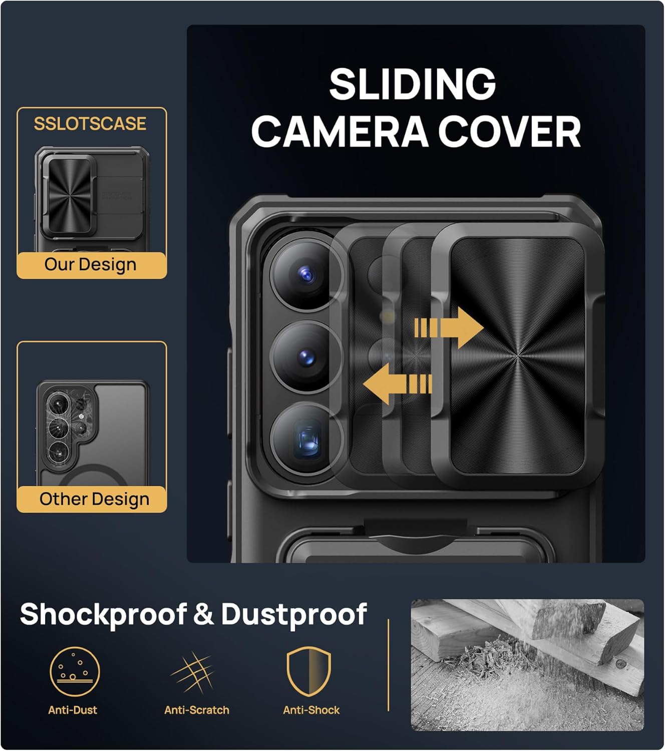 SSLOTSCASE for Samsung Galaxy S26 Ultra Case with Card Holder & Kickstand & Slide Camera Lens Cover, Phone Lanyard Crossbody with 2X TPU Clear Phone Tabs, Multi-Function Crossbody Strap