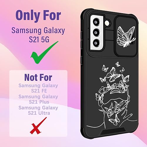 Miniatura 2 de Funda 2 en 1 para Samsung Galaxy S21 para mujer, bonita funda de teléfono con diseño de mariposa blanca con funda para cámara y soporte de anillo