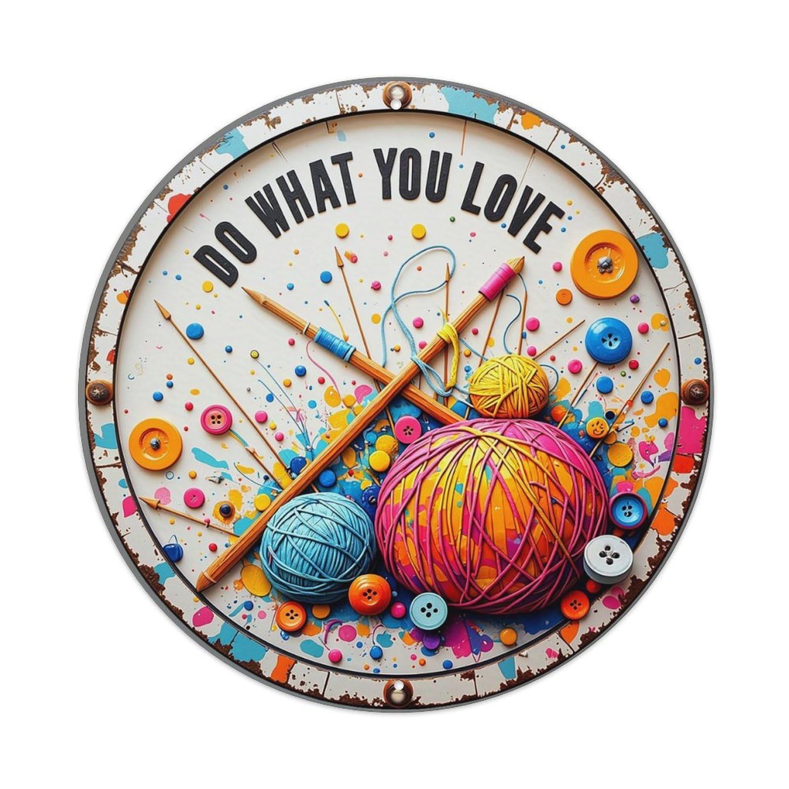 Jdyaojiesheng Vintage Colorful Yarn Buttons Needles Threads Round Tin Sign Retro Metal Wall Decor Metal Poster, Home Bar Garage Farmhouse Cafe Wall Art Decoration 8X8inch
