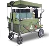 Folding Wagon with 2 Foldable Seats, 265LB Capacity Portable Camping Cart - Collapsible Trolley with Quick-Release Wheels, Adjustable Handle, Foldable Pull-Along Wagon for Outdoor Green