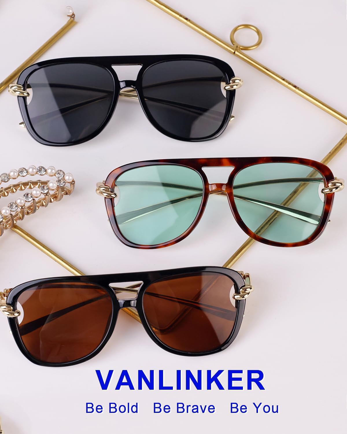 VANLINKER Trendy Square Aviator Sunglasses for Women Men Retro 70s Oversized Aviators Shades VL9910 - Image 4