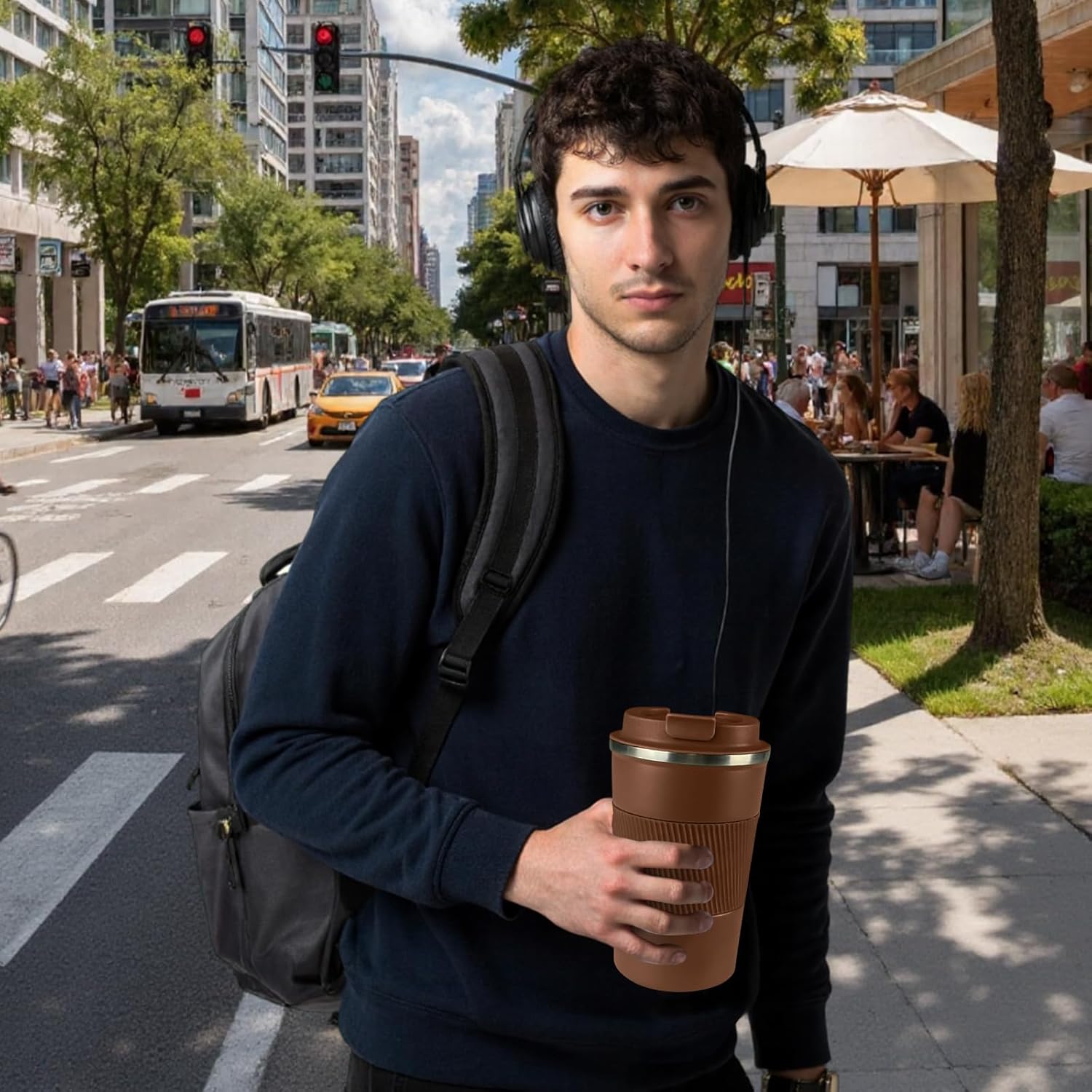 YINBAOGE Insulated Travel Coffee Mug, Spill & Leak Proof, Portable To Go Camping Stainless Steel Coffee Tumbler, Reusable Thermal Coffee Cup with Lid for Hot & Cold Drinks (Brown, 12 OZ) - Image 6