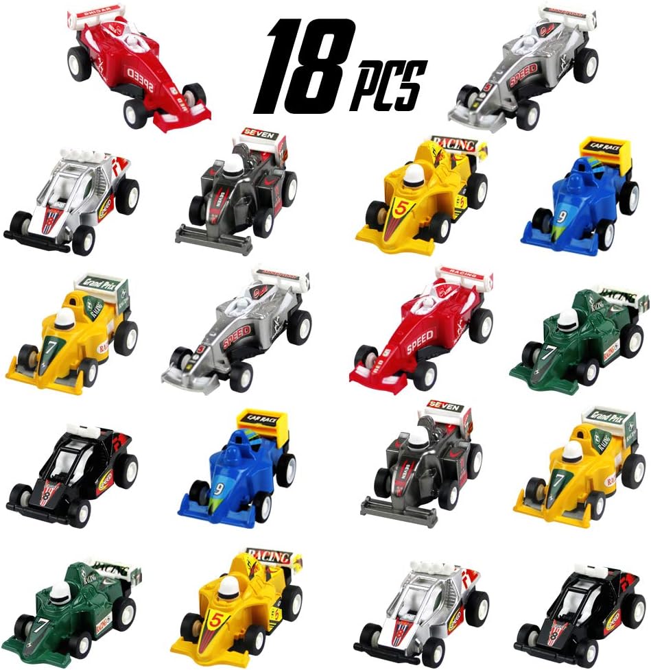Easter Egg Fillers Car Pull Back Vehicles Mini Race Car Set 18 Pack Kids Party Favors Cake Topper for Toddler Boys Girls 3 4 Year Old