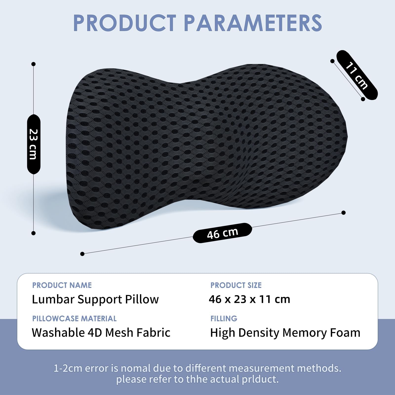 Poduszka lędźwiowa, poduszka lędźwiowa do samochodu i krzesła biurowego, poduszka lędźwiowa z pianki memory na dolne plecy, ergonomiczny design, czarna
