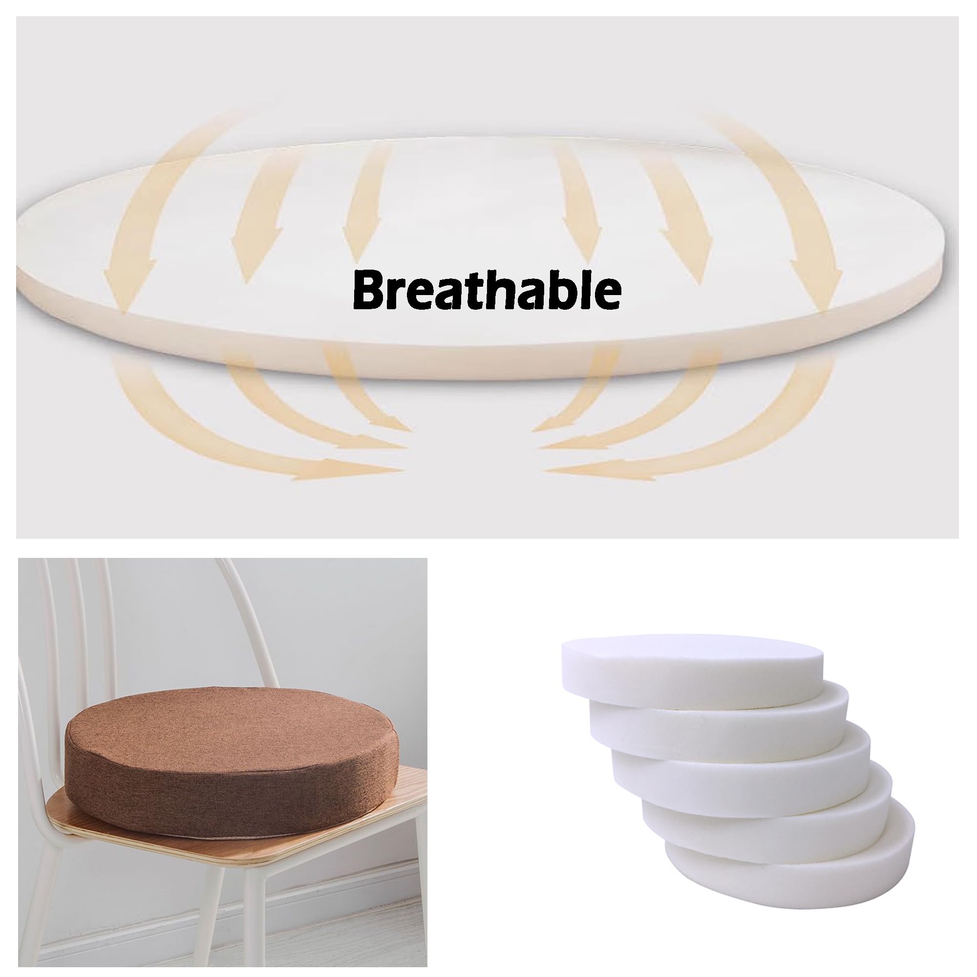 Cojines de repuesto de espuma blanca para cama para mascotas, sofá y silla de comedor, acolchado redondo de espuma de alta densidad para accesorios del hogar, acolchado grueso de espuma para
