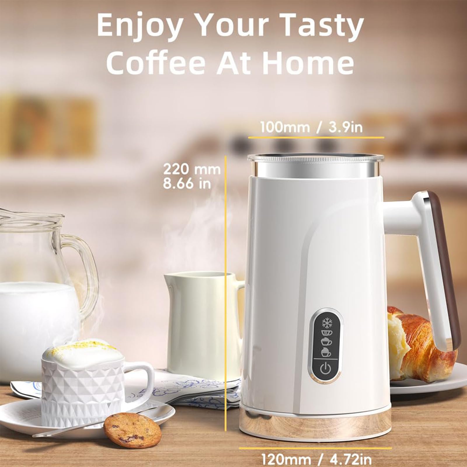 Elektryczny spieniacz do mleka z automatycznym wyłączaniem i cichą pracą, wyjmowany parownik ze stali nierdzewnej 500 W do listew, cappuccino, macchiatos