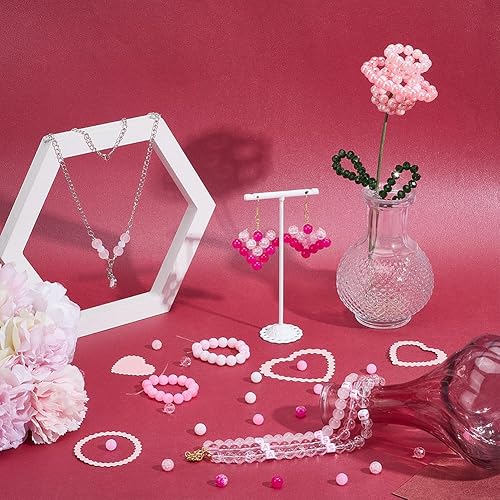Miniatura 5 de PH PandaHall 450 cuentas de cristal rosa de San Valentín de 0.315 pulgadas, 15 estilos de cuentas agrietadas para hornear, cuentas sueltas de