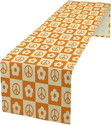 Miniatura 37 de Camino de mesa retro de los años 70, estilo vintage, abstracto, moderno, bohemio, espiral, espiral, ondas, granja, cena, camino para el hogar,