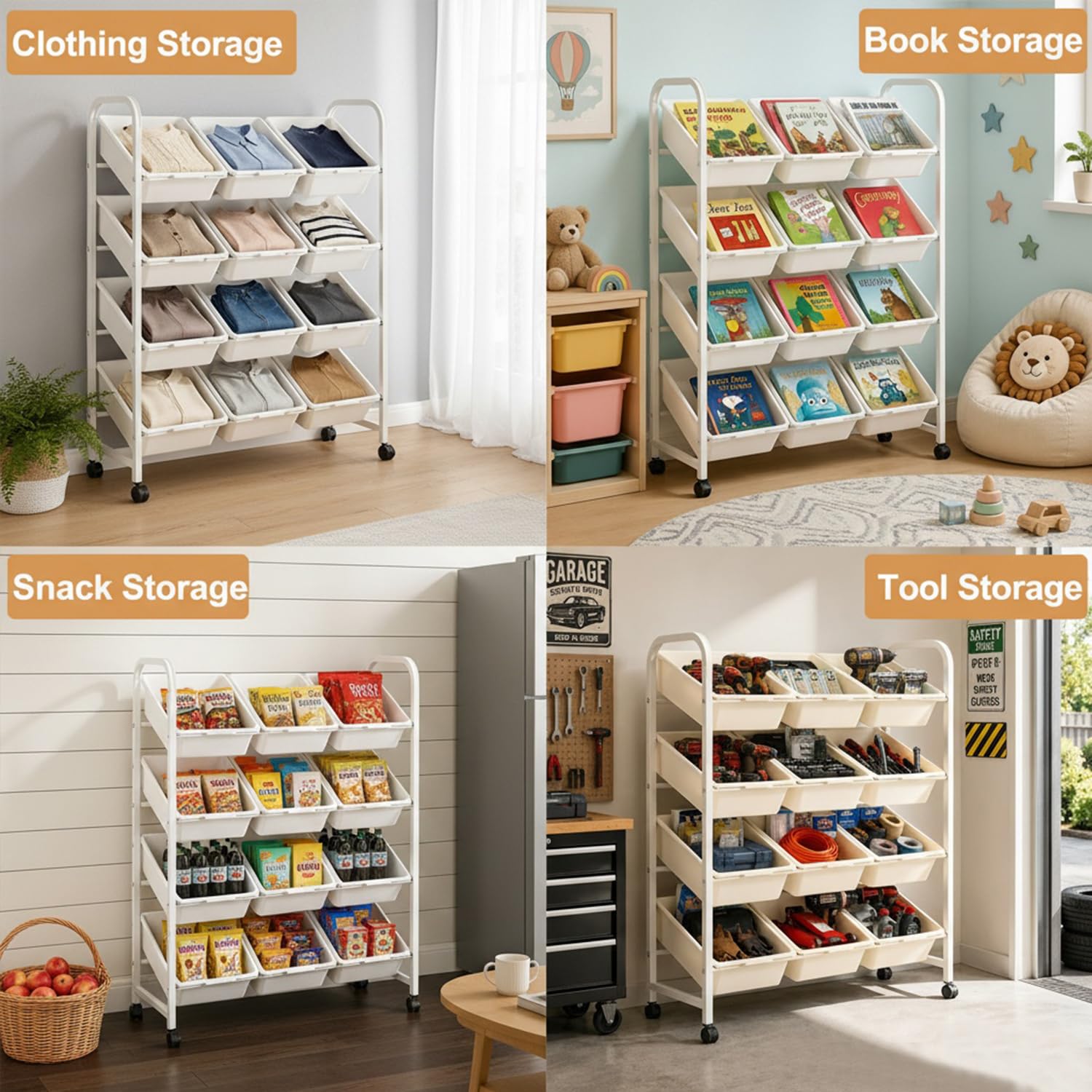 4 Etagen Spielzeugregal mit 12 Boxen,Kinder Organizer Weiß