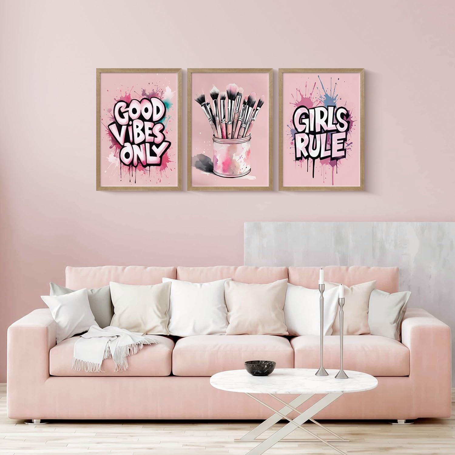 3 Pcs Framed Cool Girls Quotes Inspirational Graffiti Wall Art Pink Preppy Wall Decor Fashion Chic Home Decor Trendy Pictures Bedroom Decor Picture Posters Gallery Artwork for Women Teenage Girls Vintage Gift 12”x16“