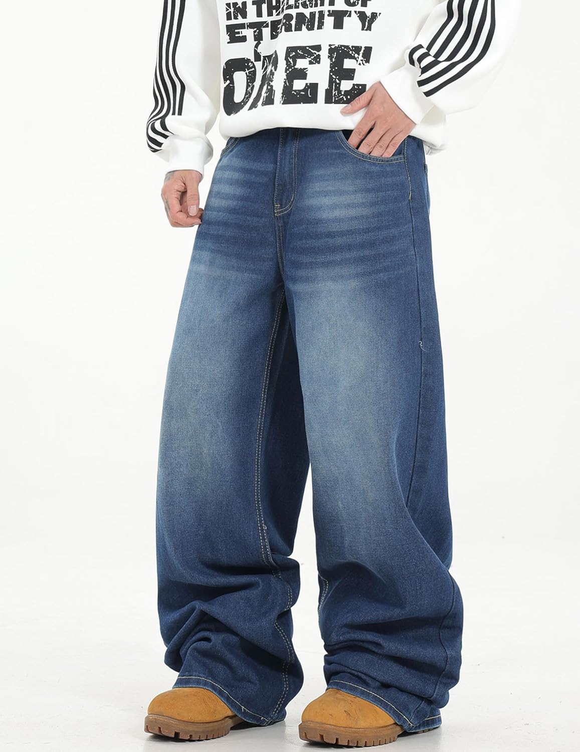 Men's Baggy Jeans Loose Fit Denim Pants Mid Waist Trousers Wide Leg Skater Jeans Y2K Streetwear - Image 2