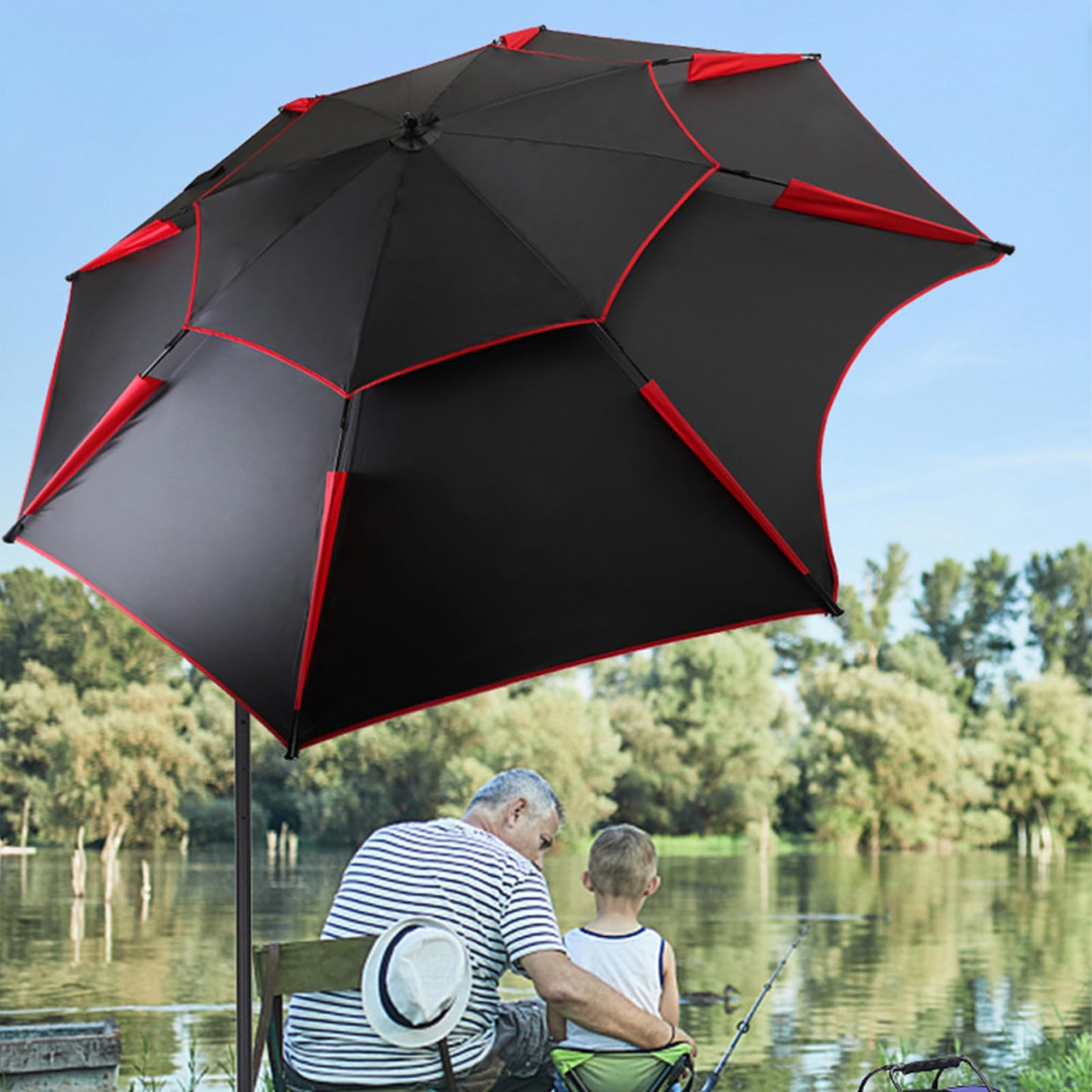 Parasol wędkarski na zewnątrz, 2,0/2,2/2,4 m, parasol wędkarski z kotwicą piaskową i torbą, duży parasol przeciwsłoneczny wodoodporny wiatroszczelny, dwuwarstwowy parasol plażowy dla
