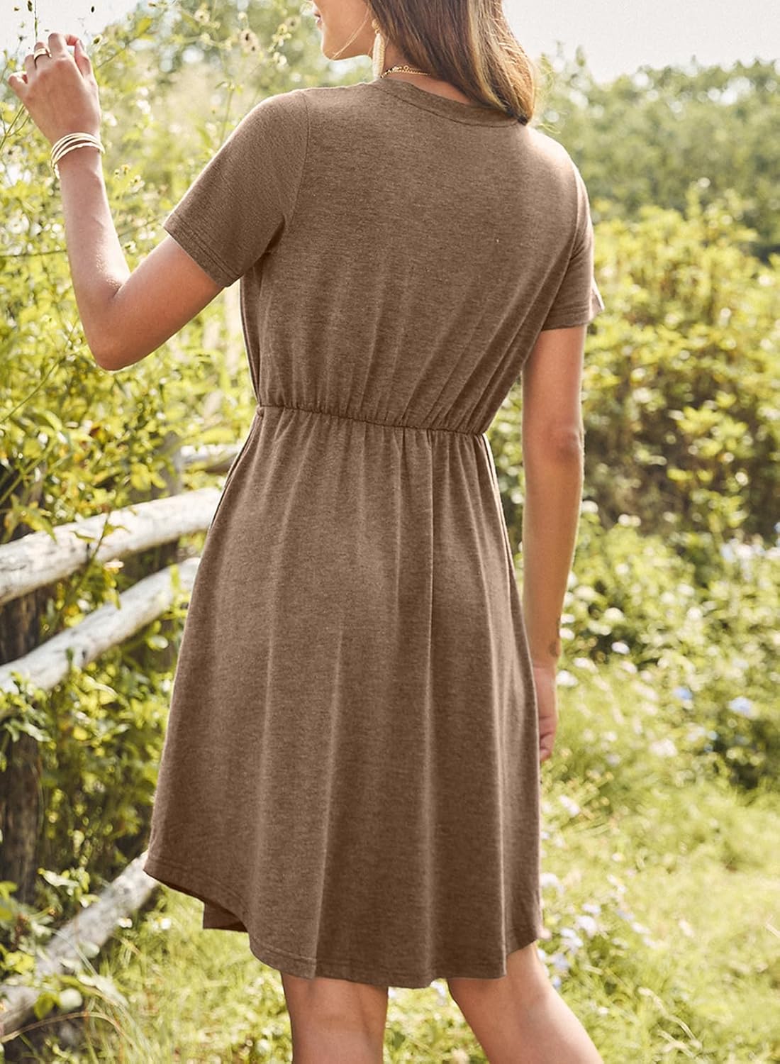 Dokotoo Womens Spring Summer Dresses 2026 Casual Tunic Dress Short Sleeve V Neck Flowy Swing Mini Shift Dress - Image 2