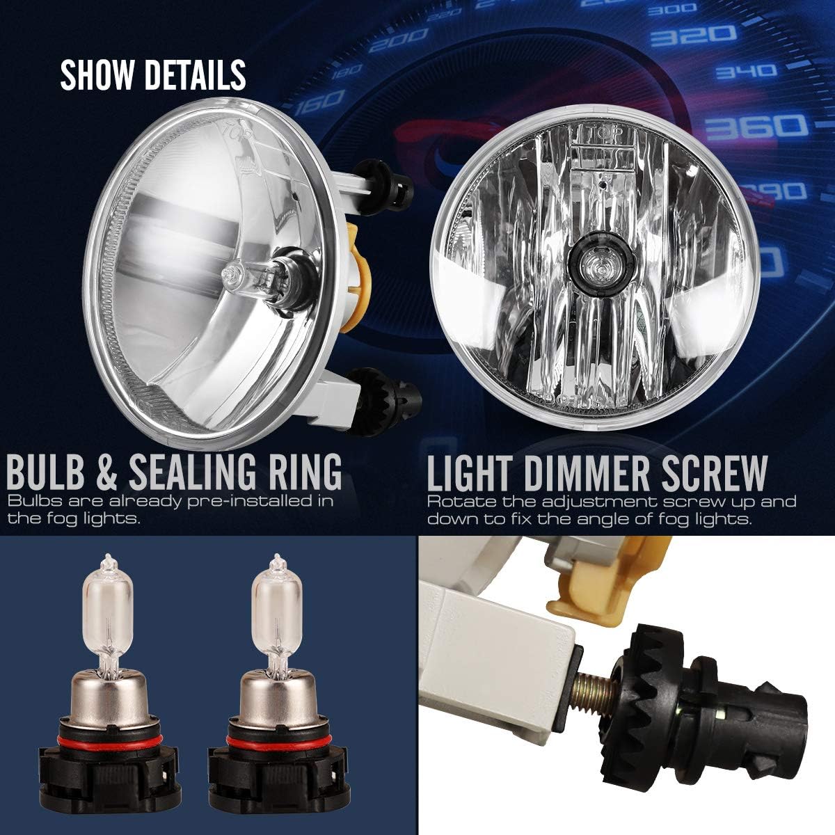 AUTOWIKI Fog Lights for 07-13 Chevy Suburban/Tahoe/Avalanche, 07-10 Ford Escape, 08-09 Pontiac G8, 14-15 GMC Sierra 2PCS With Clear Lens