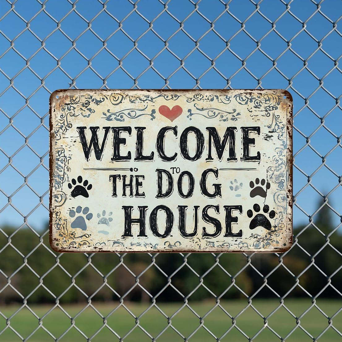Warning Vintage Dogs House Tin Sign,Retro Beware of Dog Metal Sign,Decorative Plaque,Wall Art Poster for Outdoor Home Fence Kitchen Bedroom Farm,Gifts 8×12 Inches (Welcome The Dog House) - Image 5
