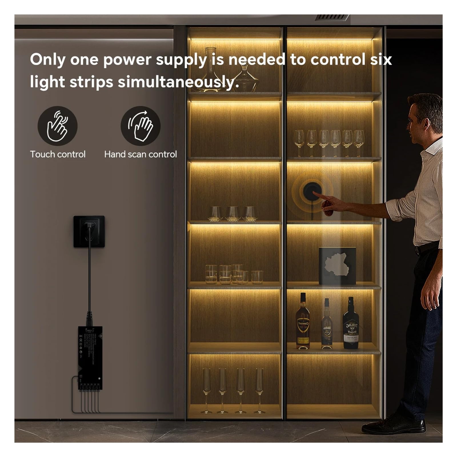 Smart Through Wood Touch Sensor COB LED Strip Black PCB Wbudowana szafka TV Podświetlenie ściany Podłączenie równoległe Lampy 1-3M 1-6 szt. (naturalna biel, 3 szt. czarna taśma LED 3M KIT_EU POWER
