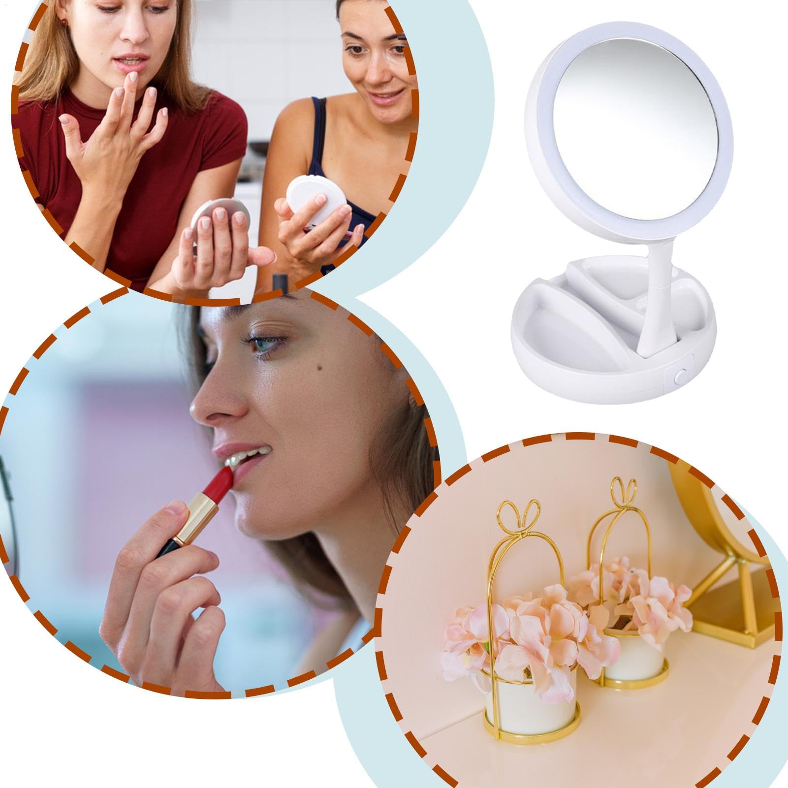 Specchio da Trucco Ingrandimento Specchio illuminato Ingrandimento | Specchio da Viaggio Portatile 10x Doppio Lato con Luce - da Ufficio Pieghevole per Le Donne Ragazze