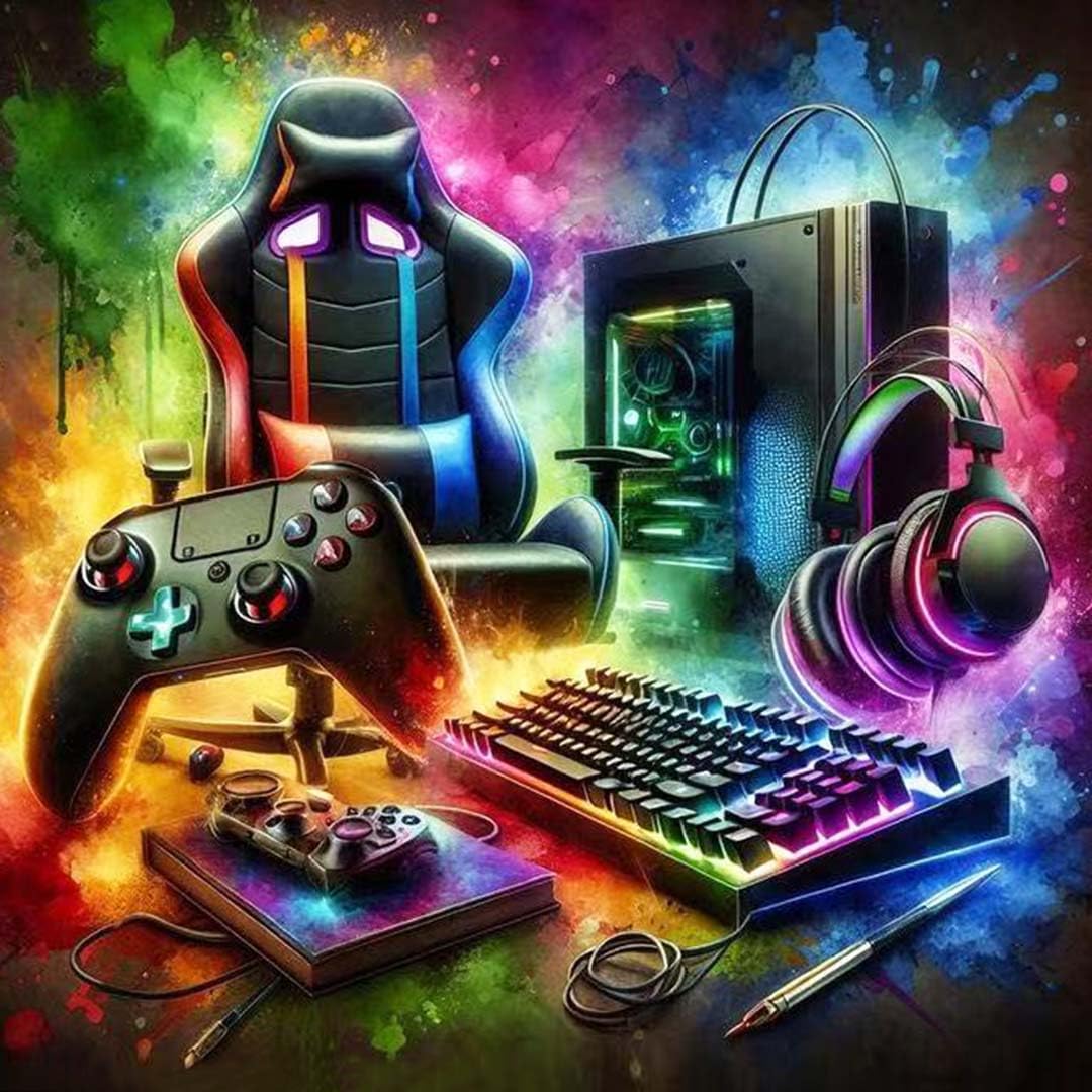 OJTOYART Video Game Diamond Art Kits for Adults,DIY Gaming Equipment Diamond Painting Kits for Beginner,5D Full Round Drill Diamond Gem Painting Kits for Home Wall Decor 13.79 x 13.79Inch