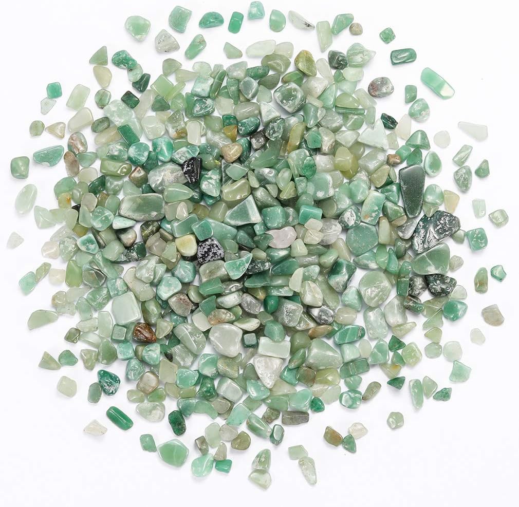 Bofanio 1.1 lb Green Aventurine Chips Stone Crushed Crystal Quartz Pieces Irregular Shaped Tumbled Stones Raw Gems Beads Filler Colored Decorative Rocks for Vases Plants Crafts (500g/Bag)