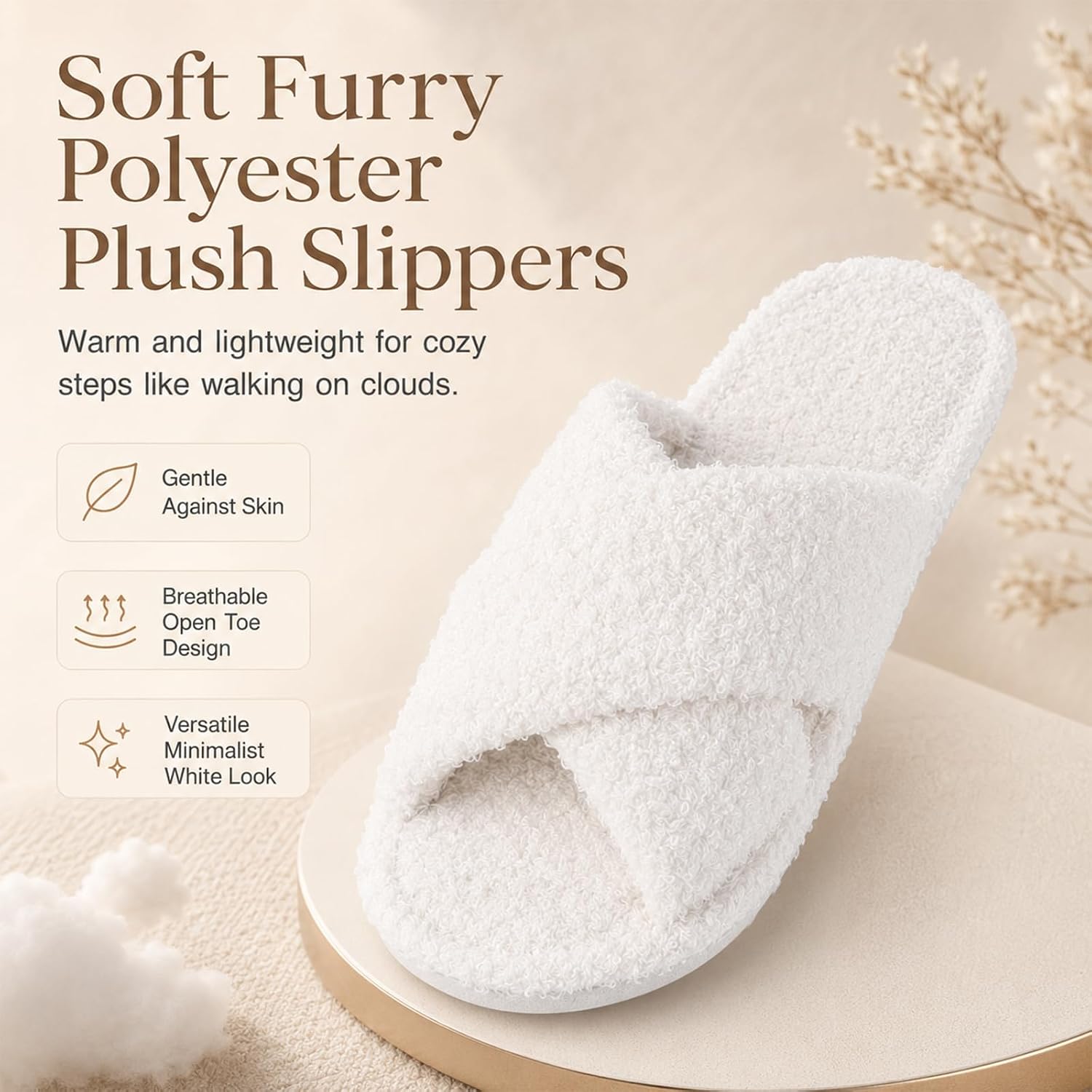 8 Pairs Bridesmaid Slippers 7-8 & 9-10 Cross Band Plush Open Toe Slippers