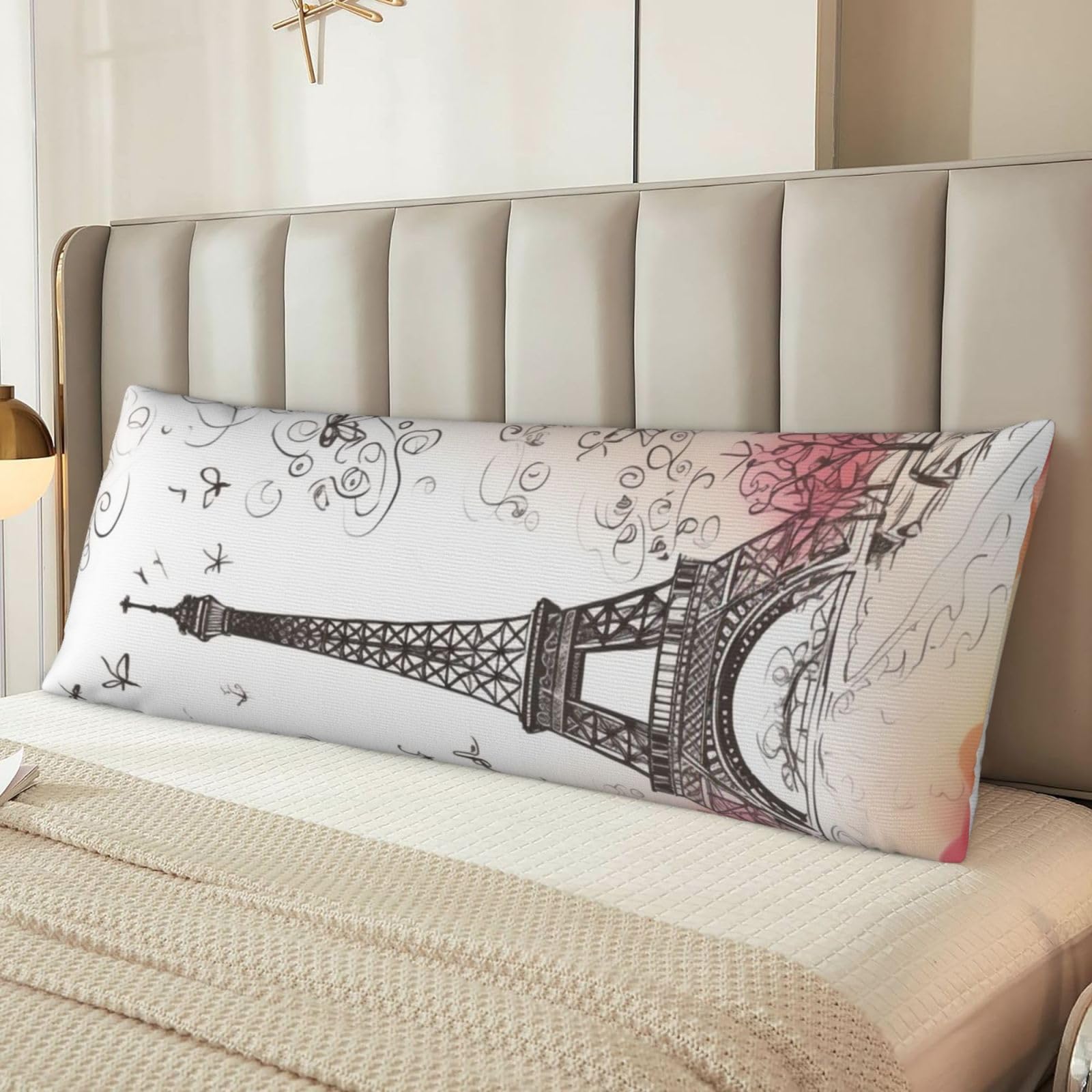 French Paris Tour Eiffel Tower Body Pillow Case Cover, Microfiber Long Pillow Cases, Ultra Soft and Cozy Plush Body Pillowcase Decorative Long Bed Pillow Cover for Sleeping 20x54 Inches