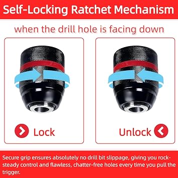 Keyless Drill Chuck 1/2-20UNF 1.513mm Self-Tighten Chuck with 3/8 SDS-Plus Shank, 1/2 Impact Wrench Adapter & 1/4 Hex Shank, Multi-Function Adapter for Hand Drill & Impact Driver