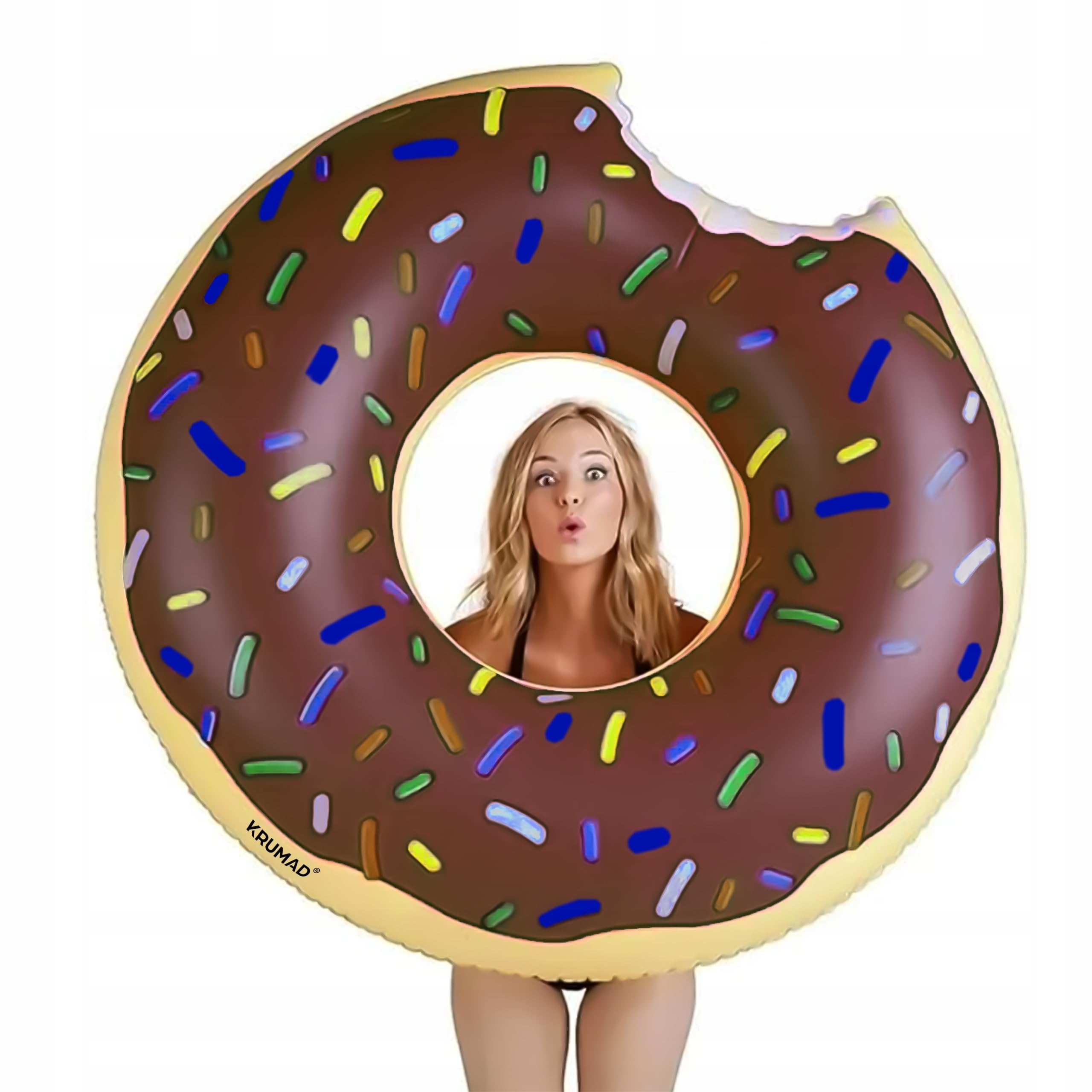 KRUMAD Koło Dmuchane Donut, Pączek z Posypką, Koło Do Pływania dla Dorosłych, Basen Plaża, Śmieszny Materac Wodny, Brązowy, PVC
