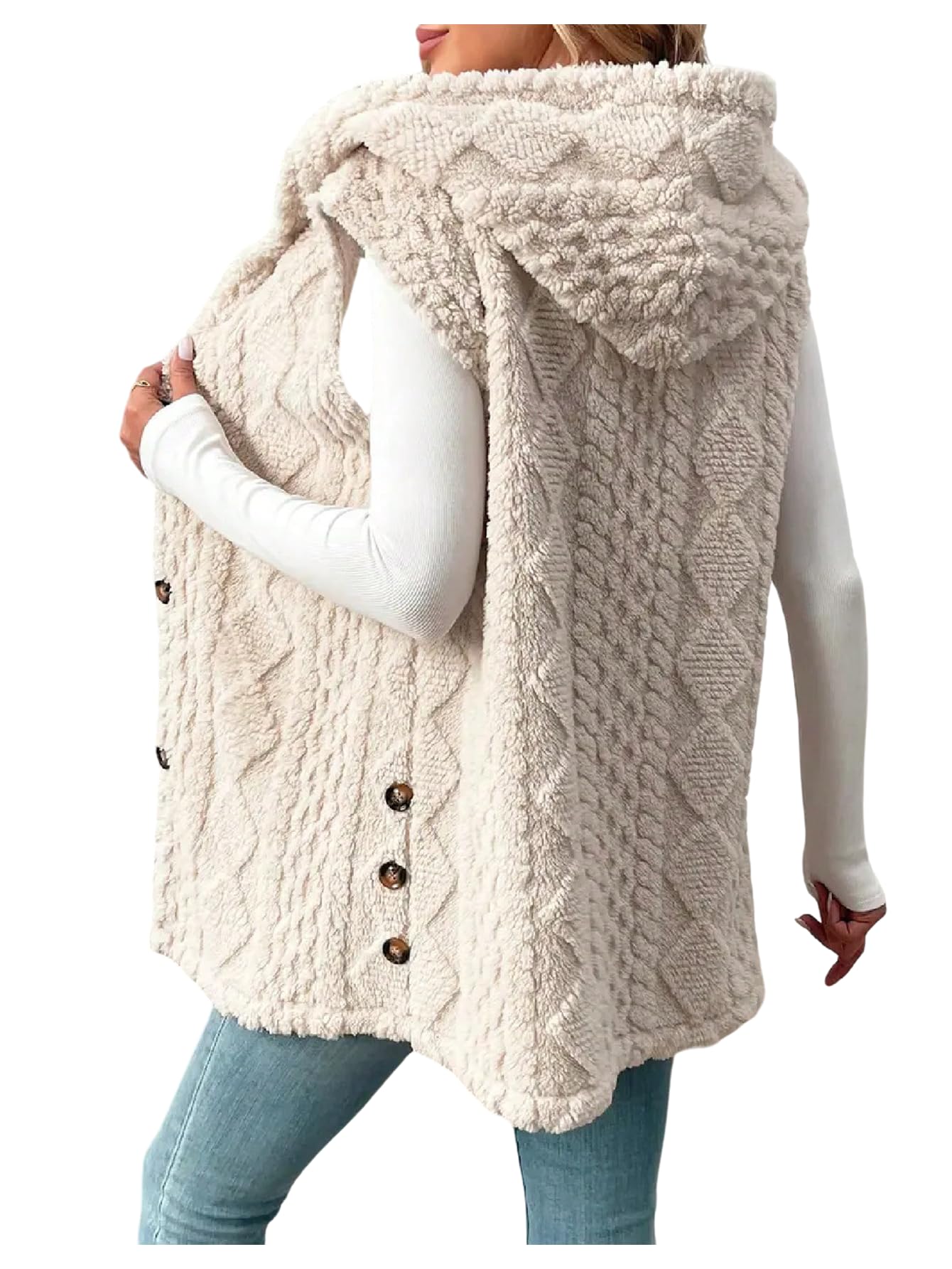 soly hux Women's Button Down Fleece Hooded Outerwear Vests Sleeveless Cardigan Coat Fall Winter Clothes-picture-48