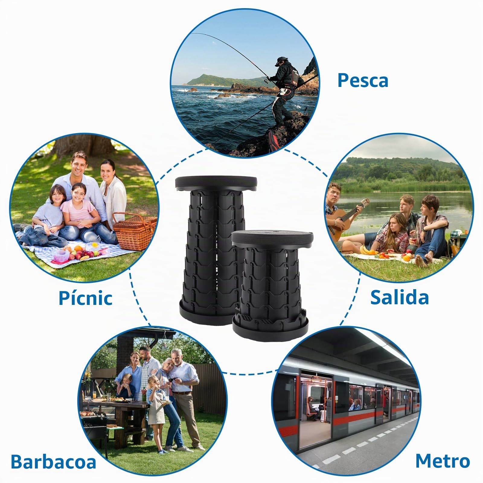 DAJAVE 2 unidades taburete telescópico plegable portátil con alta capacidad de carga al aire libre camping pesca familias interior negro