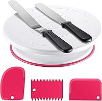 Vista 1 de Kootek Kit de suministros para decoración de pasteles con plato giratorio para pastel con 2 espátulas rectas angulares para glaseado, 3 raspadores