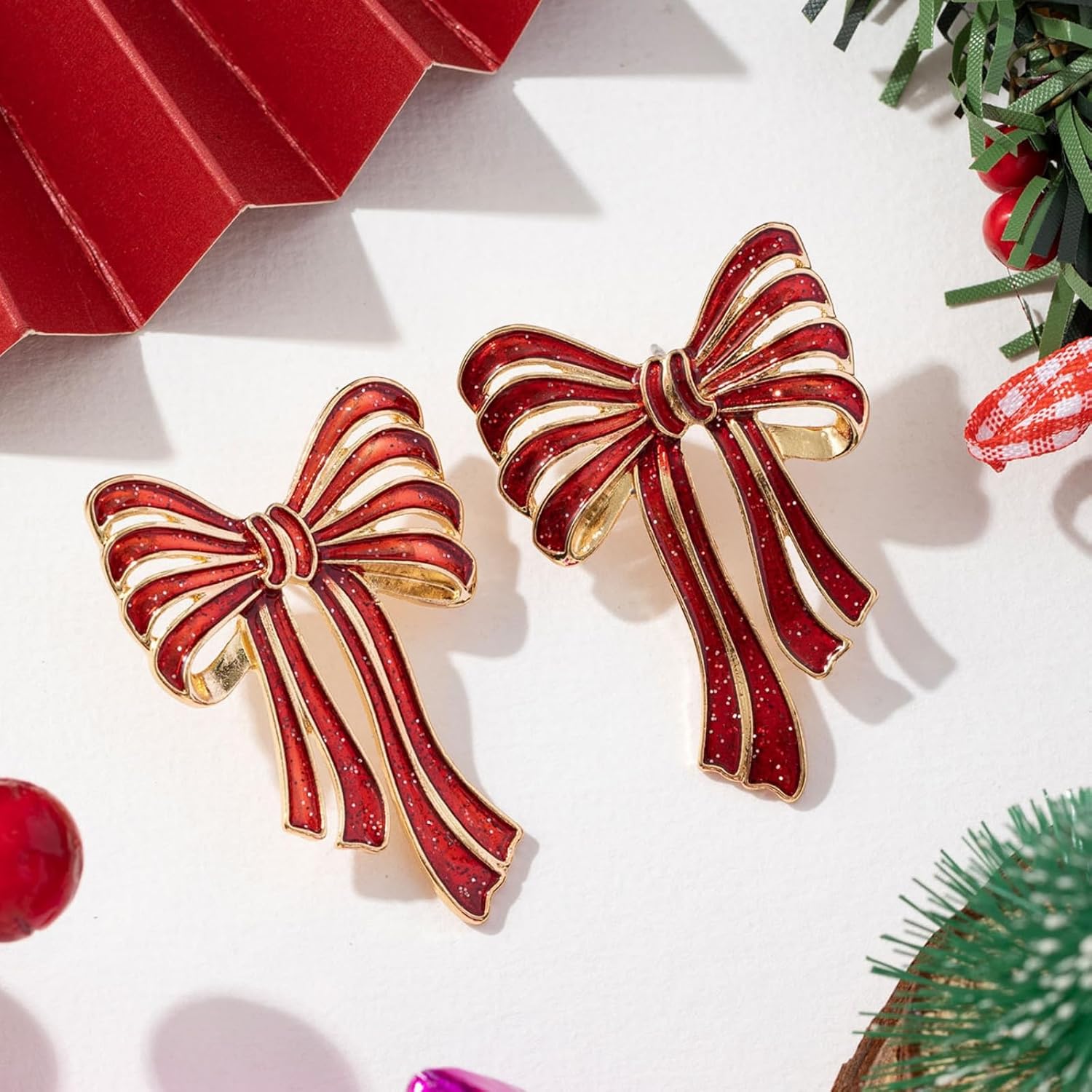 Christmas Bow Earrings for Women Funny Cute Rhinestone Light Bulbs Candy Earrings Christmas Jewelry Gifts - Image 5