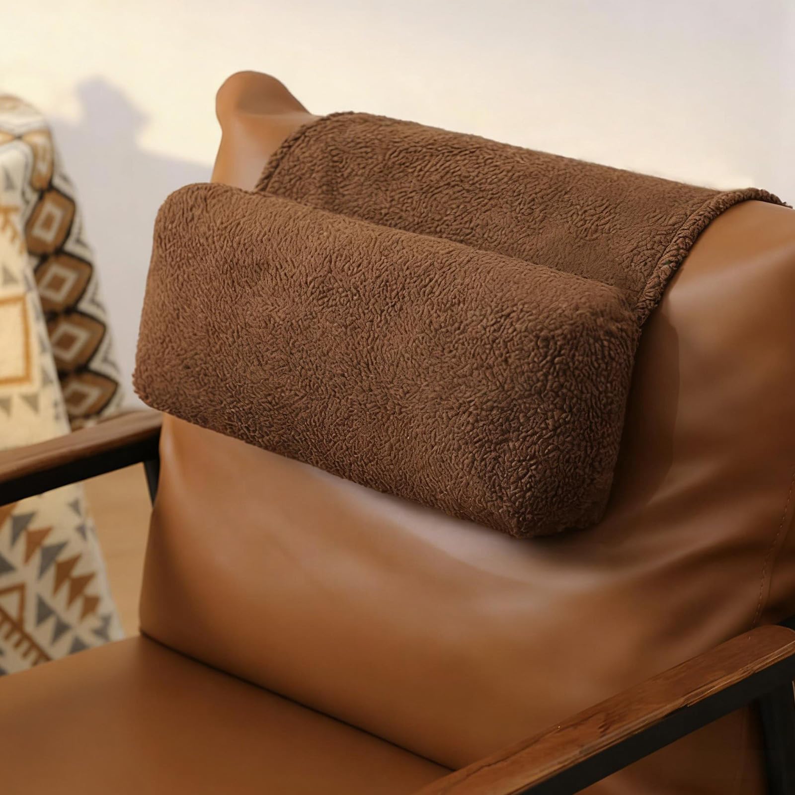 BUERPINKING Neck Support Pillow, Headrest Ergonomic Pillow for Chair Recliners Armchairs, Non-Slip Soft Neck Head Rest Cushion for Pain Relief with Pockets, Light Brown