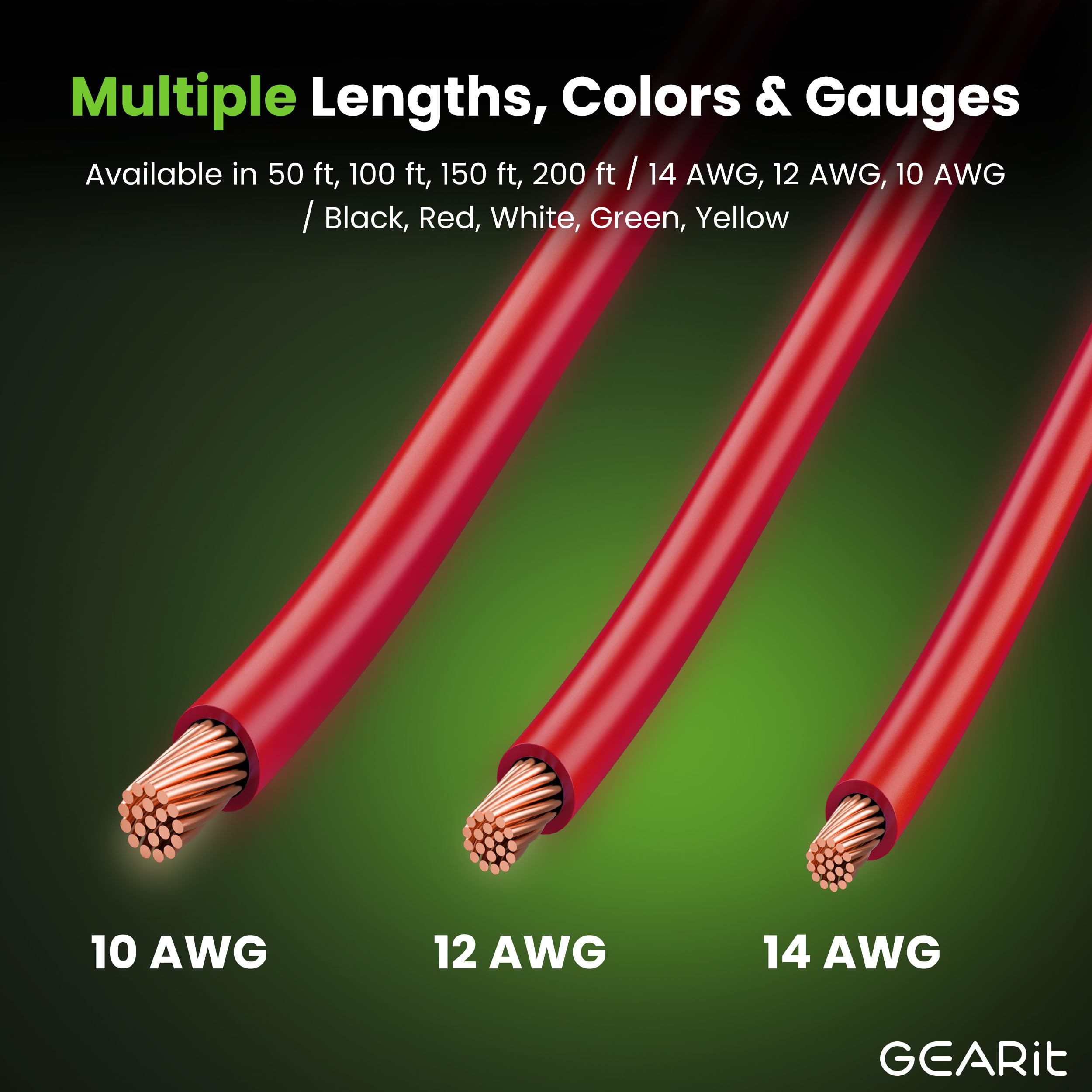 GEARit Cable THHN trenzado (calibre 10, 150 pies) 100% OFC, cable eléctrico para construcción, clasificado para hasta 600 voltios, conductor único, cubierta de nailon, certificación UL/RoHs, rojo, 150